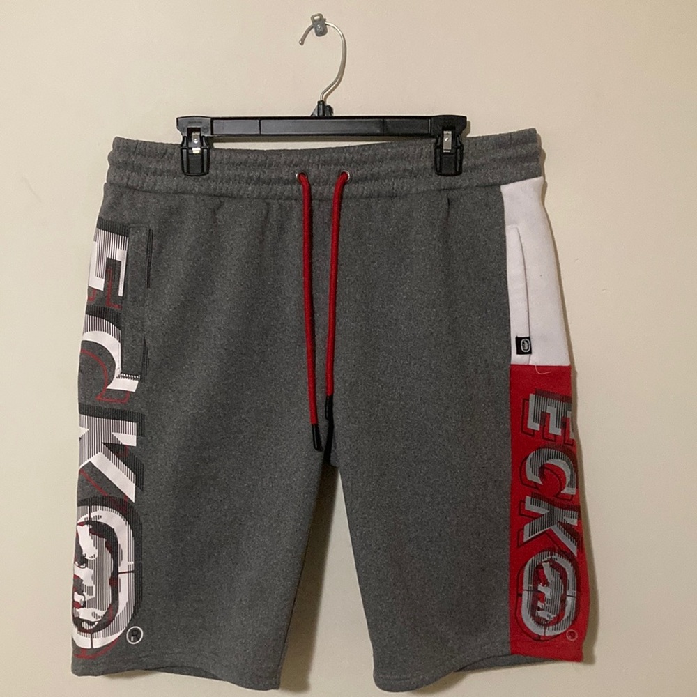 Ecko Unlimited Gray and Red Athletic Shorts